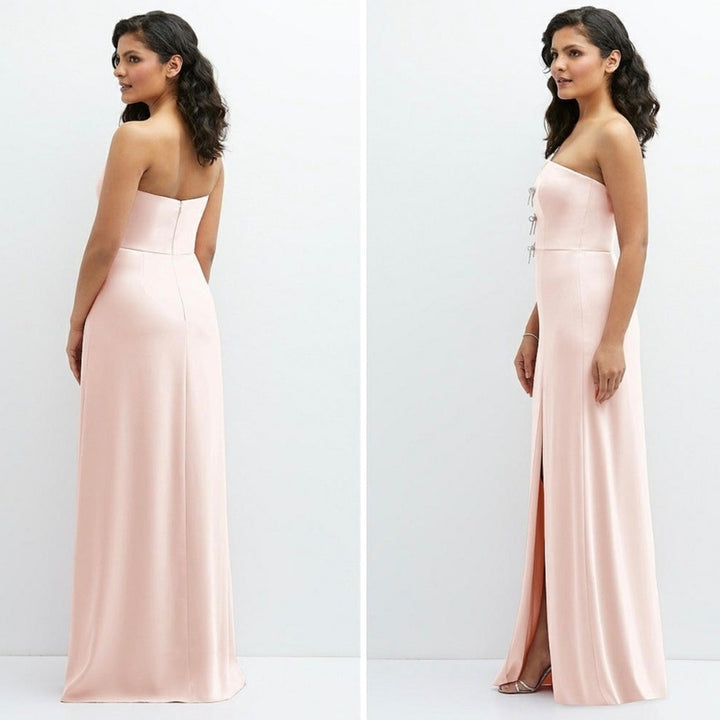 After Six Strapless Notch-Neck Crepe A-Line Dress With Rhinestone Bows Size 16