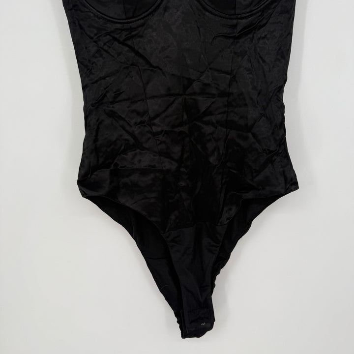 ZARA Black Satin Bustier Bodysuit Halter Neck Corset Style XS