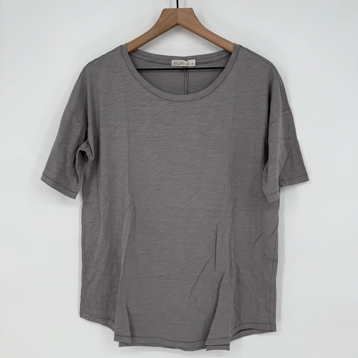 Barefoot Dreams Malibu Dove Gray Slub Jersey Dropped Shoulder Tee T-Shirt L