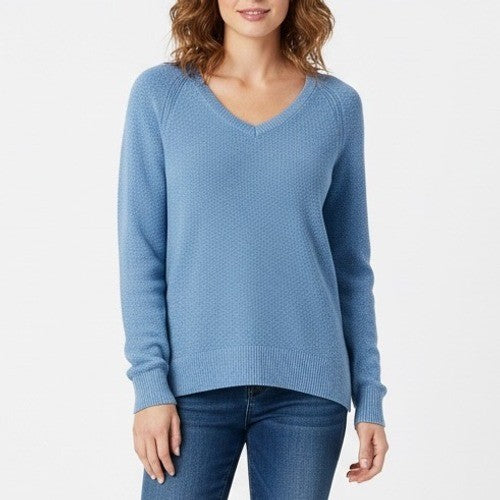 GAP Blue Textured V Neck Long Sleeve Sweater Top Womens XS