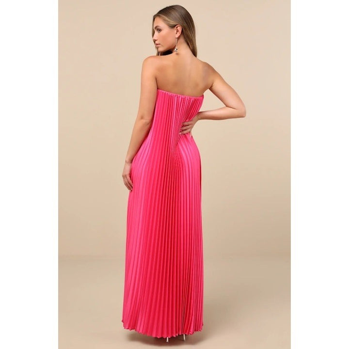 Lulus Strapless Pleated Maxi Dress Hot Pink XL