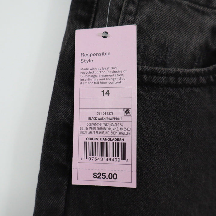 Wild Fable Black Wash High Rise Tapered Jeans Distressed Size 14