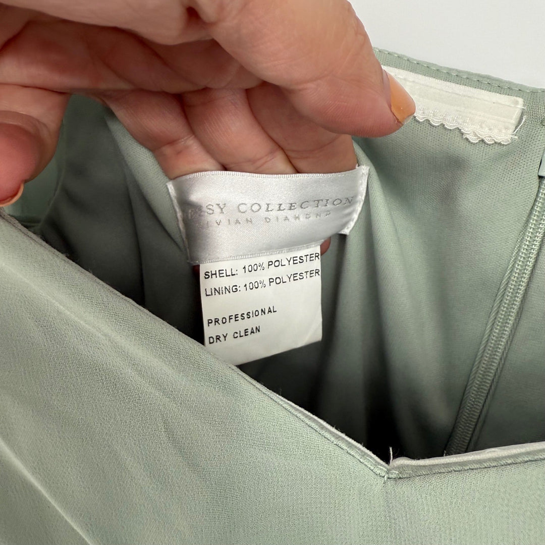 Dessy Collection Convertible Neck Long Sleeve Chiffon Gown Willow Green Size 16