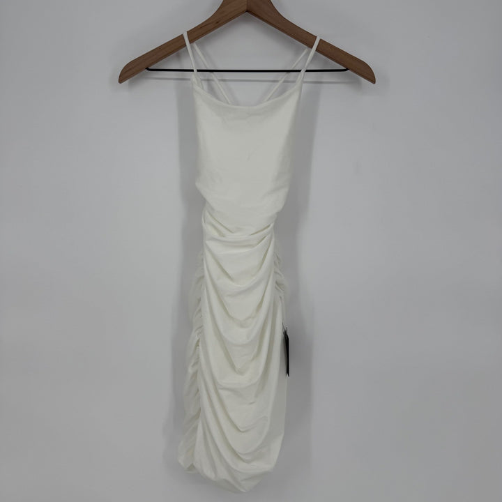 Lulus Confident Allure White Ruched Lace-Up Bodycon Mini Dress Size S
