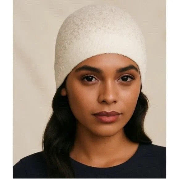 Barefoot Dreams CozyChic Lite Confetti Beanie Hat Womens Cream Taupe Knit Cap