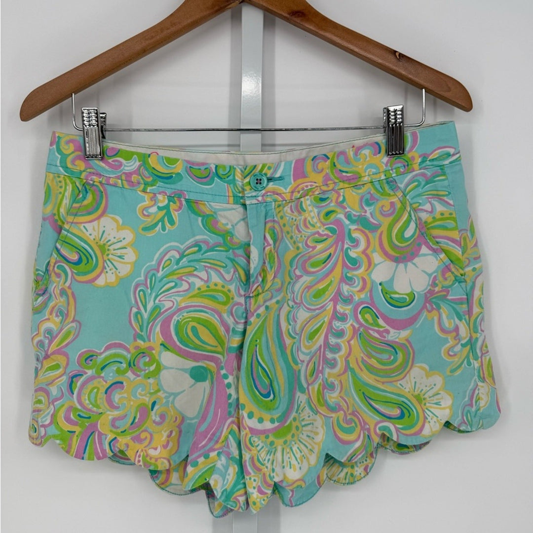 Lilly Pulitzer Buttercup Double Trouble Paisley Print Scalloped Hem Shorts