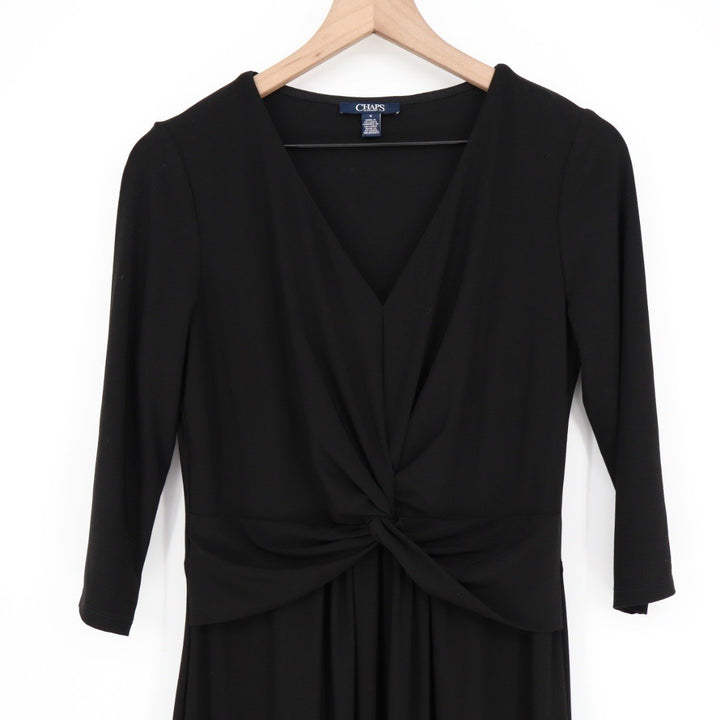 Chaps Black Twist V Neck 3/4 Sleeve Maxi Dress Size M