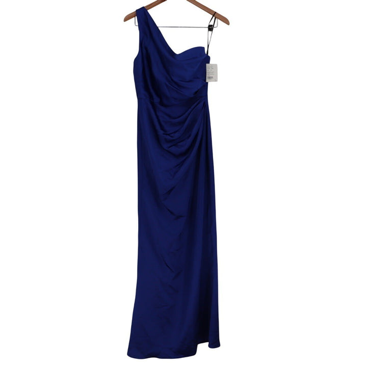 After Six One-Shoulder Cat-Eye Neckline Fit and Flare Satin Maxi Dress Size 4