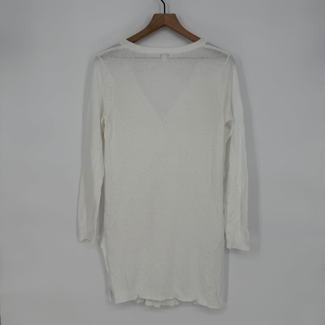 J.Jill White Linen Blend Long Sleeve Button Front Cardigan Sweater Size S