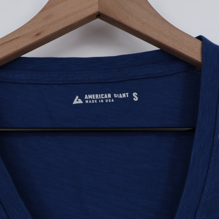 AMERICAN GIANT Classic V Neck T Shirt Navy Blue Made in USA Size S