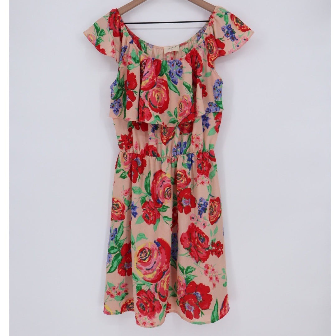 Everly Floral Ruffle Off Shoulder Dress Peach Red Blue Size L