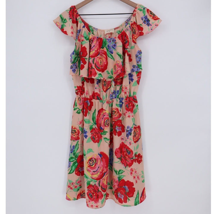 Everly Floral Ruffle Off Shoulder Dress Peach Red Blue Size L
