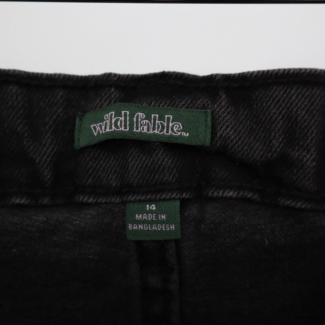 Wild Fable Black Wash High Rise Tapered Jeans Distressed Size 14