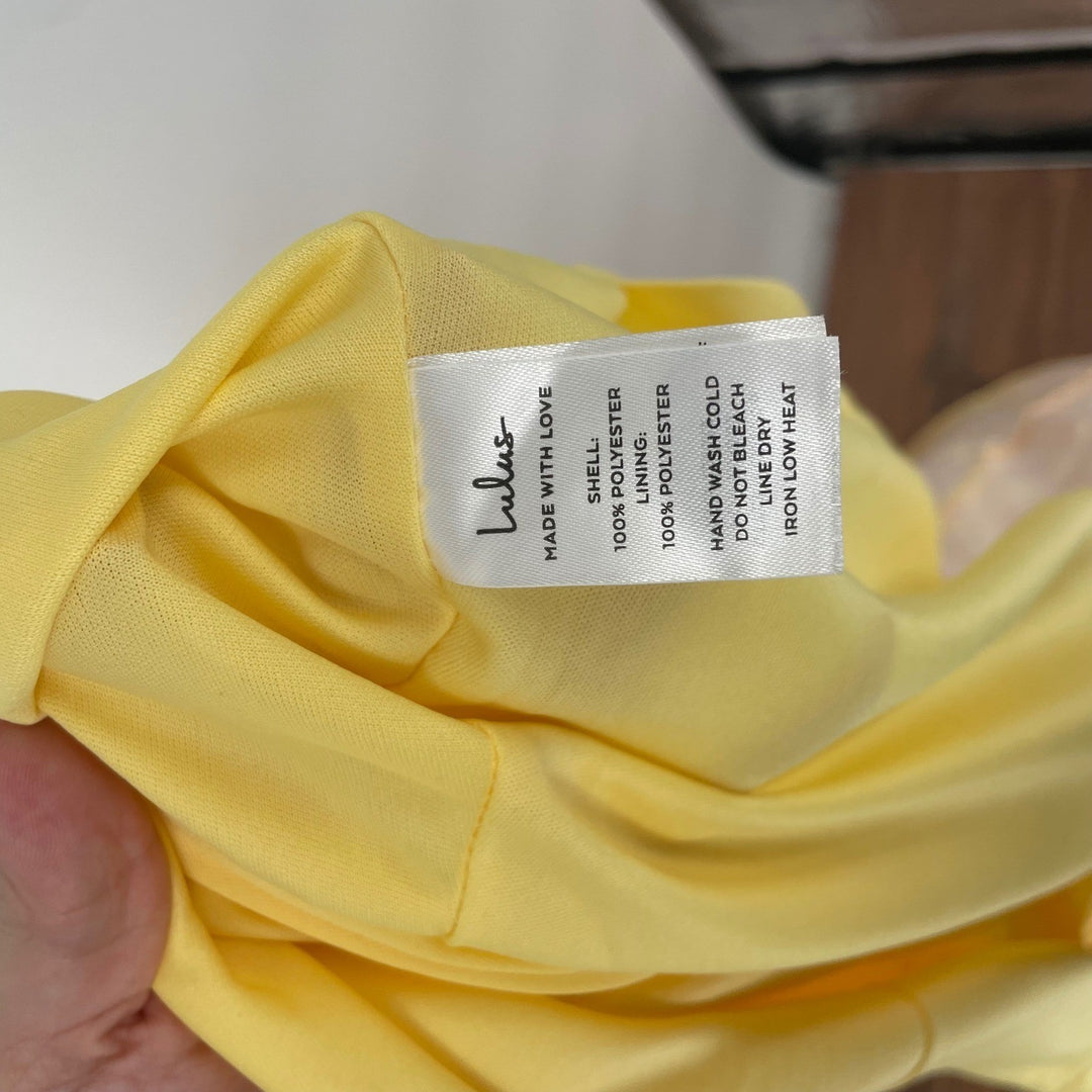 Lulus Meet For Tea Yellow Jacquard Bustier Midi Dress With Pockets Size XS