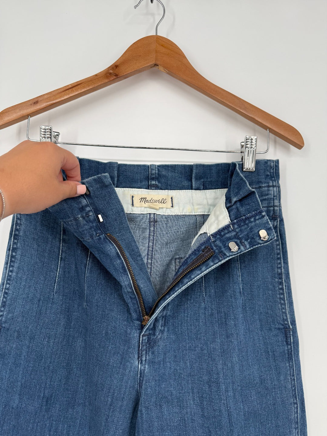 Madewell Jeans Womens 27 Blue Denim Pleated Cotton Stretch Pockets Wide Leg