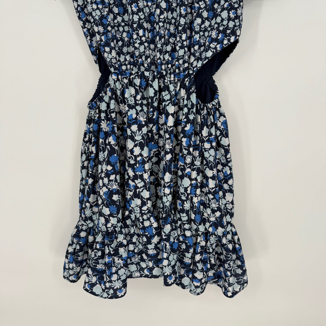 French Connection Floral Cutout Ruffle Dress Navy Blue XS 4 Puff Sleeve