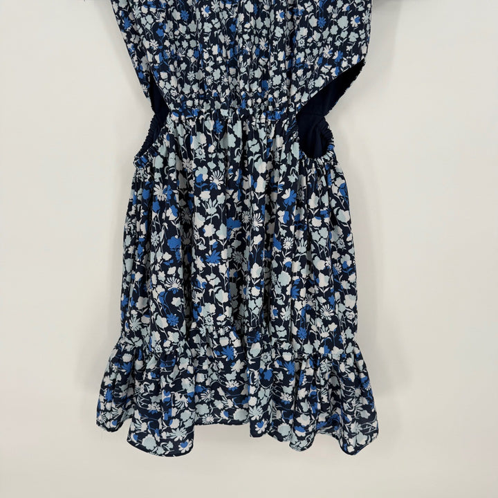 French Connection Floral Cutout Ruffle Dress Navy Blue XS 4 Puff Sleeve