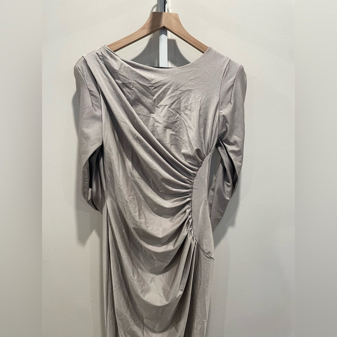 After Six Draped Stretch Satin Maxi Dress With Built-In Capelet Size S