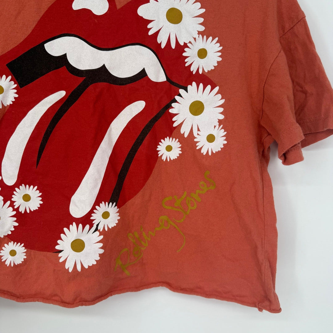 The Rolling Stones Daisy Lips Cropped T Shirt Orange Cotton Size S