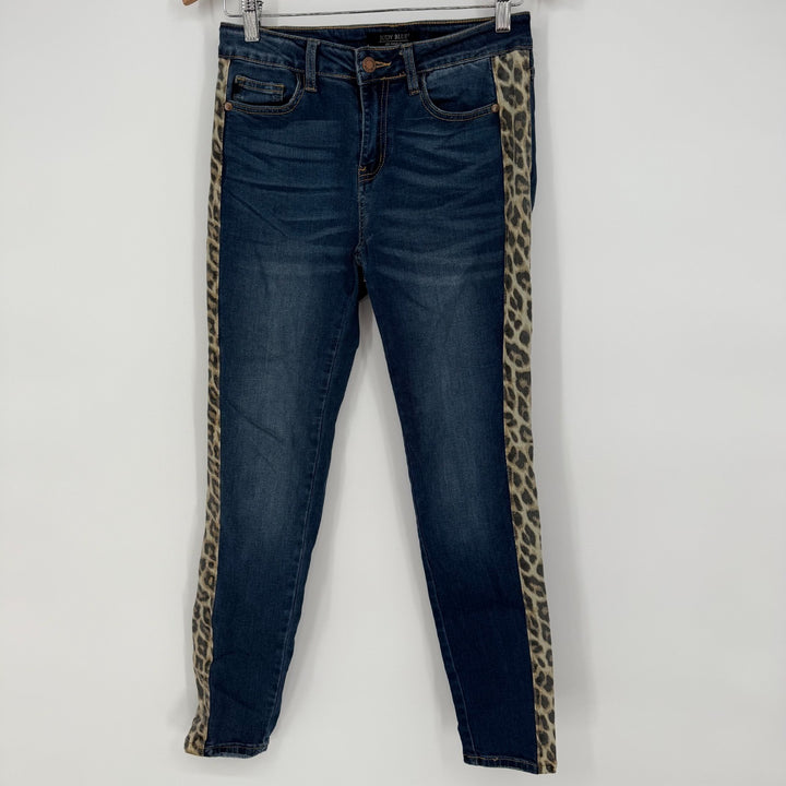 Judy Blue Jeans Womens 7/28 Blue Denim Logo Skinny Leg Leopard Print Side Stripe