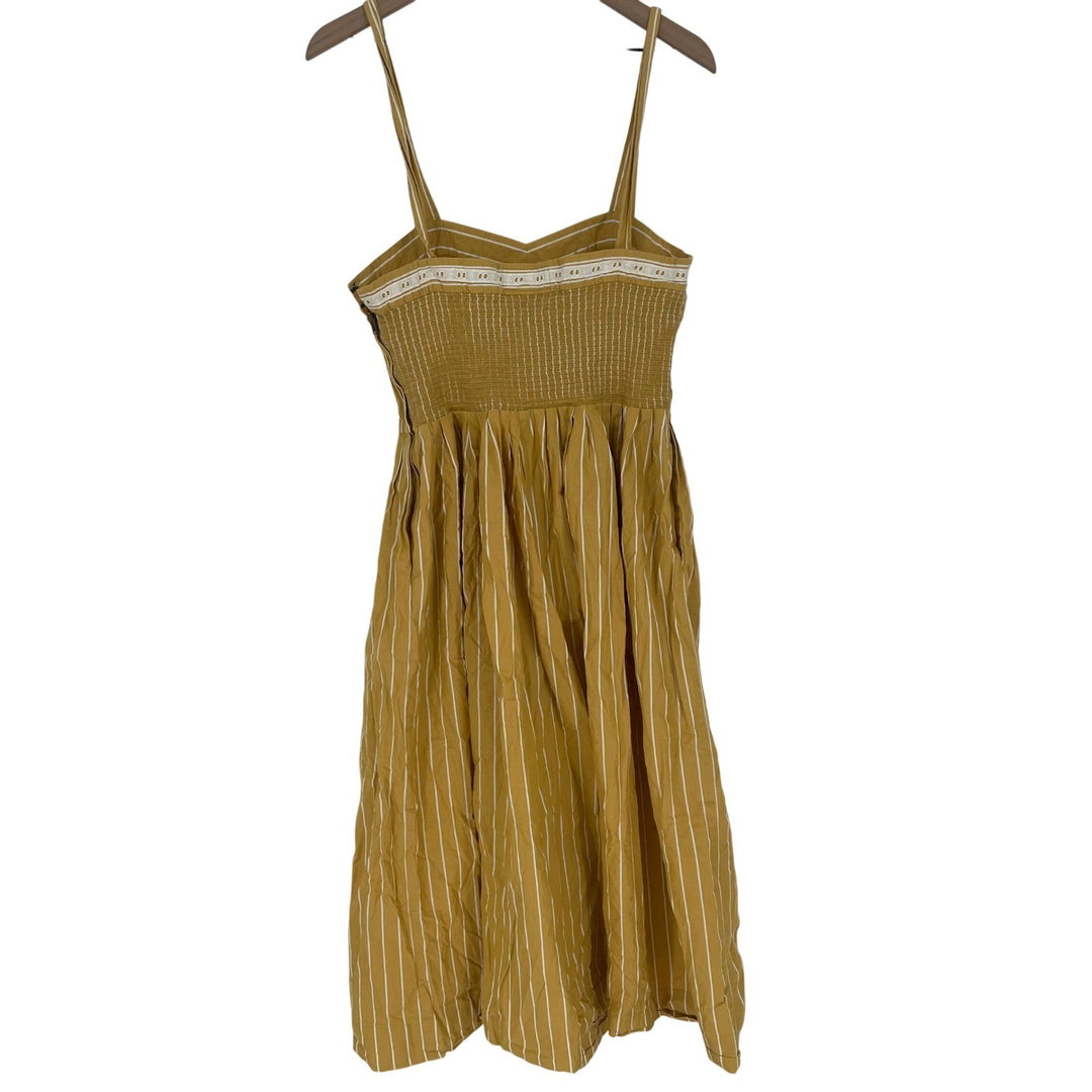 The Great Yellow Striped Smocked Midi Dress Size 3 Cotton Sun Dress