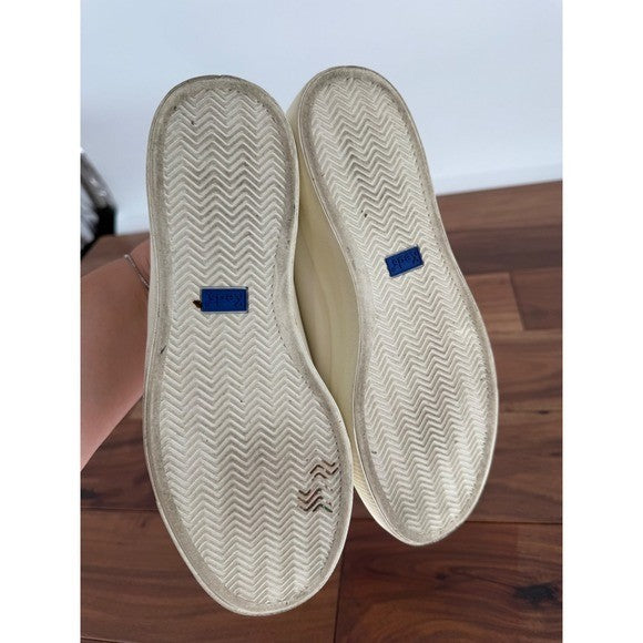 Keds Cream Leather Sneakers with Orange Stripe & Leopard Print Accent