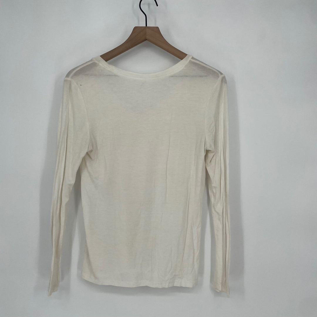 Yesics Cream V Neck Long Sleeve Basic Top Size S Rayon Spandex