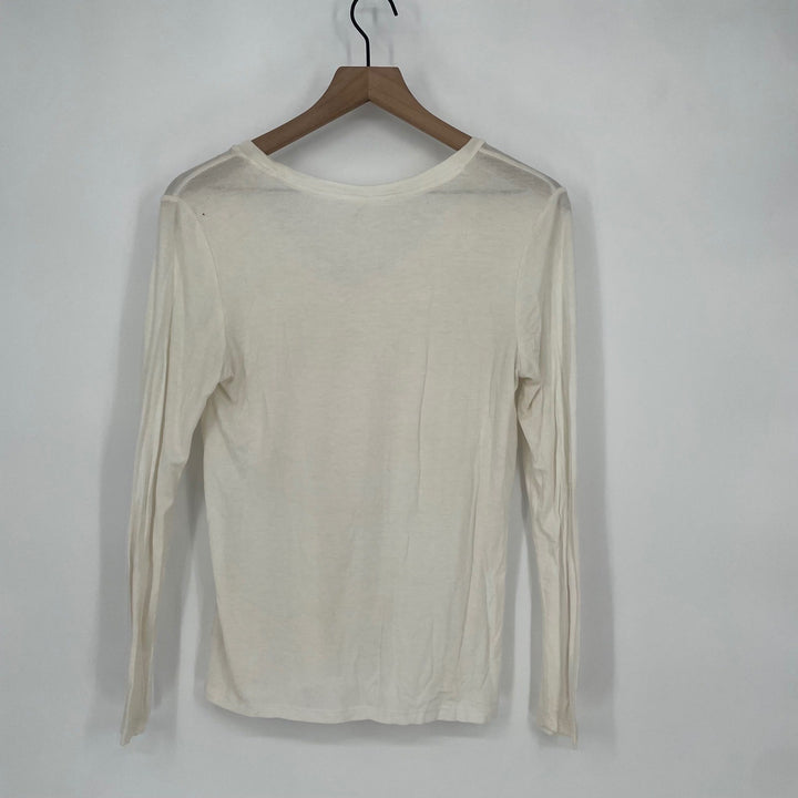 Yesics Cream V Neck Long Sleeve Basic Top Size S Rayon Spandex