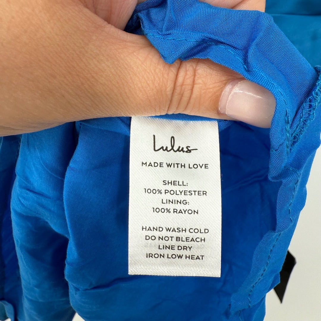 Lulus Fanciful Flirt Royal Blue Satin Cowl Neck Skater Mini Dress Size S