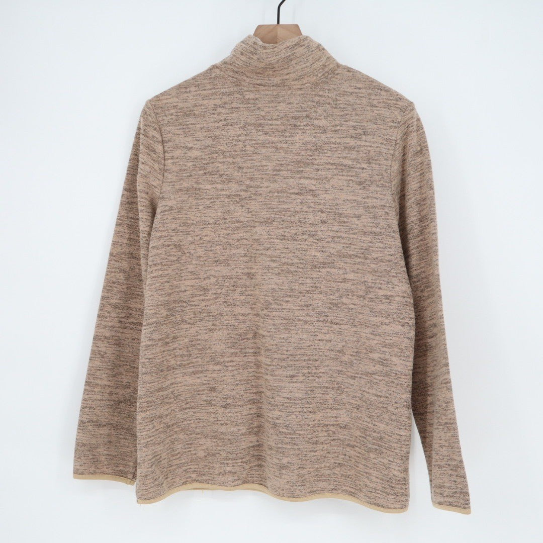 Womens Size L Pullover Fleece Sweatshirt Mock Neck Quarter Zip Pockets Tan Marl