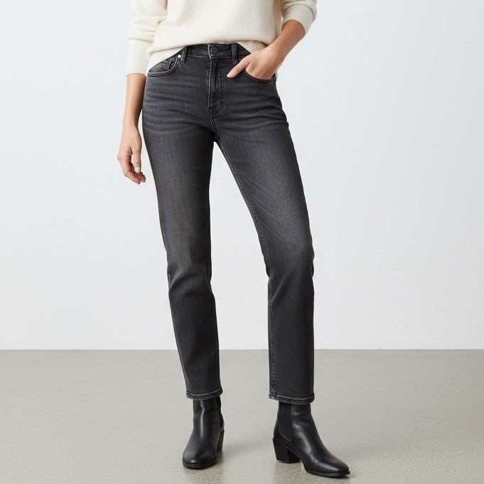 Everlane The High Rise Straight Jean Womens Size 25 Regular Black Wash Denim