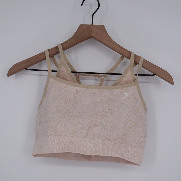 Gymshark Seamless Marl Sports Bra Tan Beige Textured Strappy Back Size M