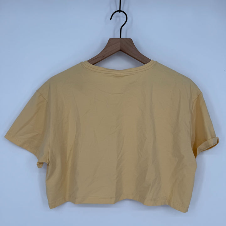Alphalete Cropped Tee Shirt Womens Large Beige Logo Cotton Stretch Everyday Wear