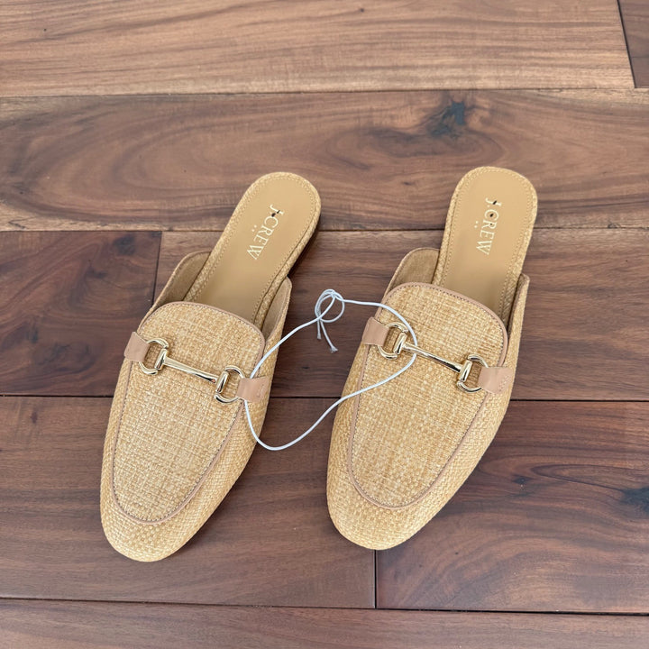 J. Crew Women Beige Straw Espadrille Mule Flats Shoes Size 8