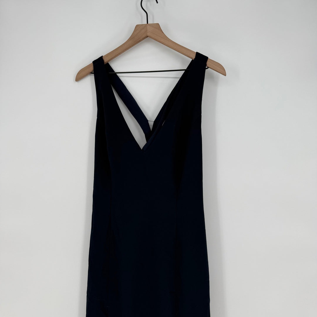 Thread Criss-Cross Cutout Back Maxi Dress With Front Slit In Midnight Navy