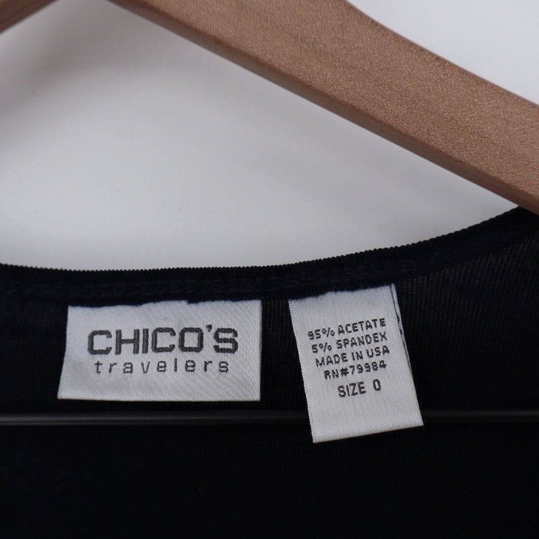 Chicos Travelers Navy Blue Long Sleeve Knot Front Cardigan Sweater Size 0/S