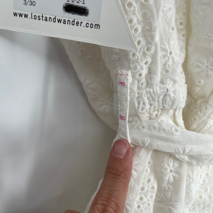 Lost + Wander White Eyelet Tie Waist Strapless Mini Dress Smocked Top Size S