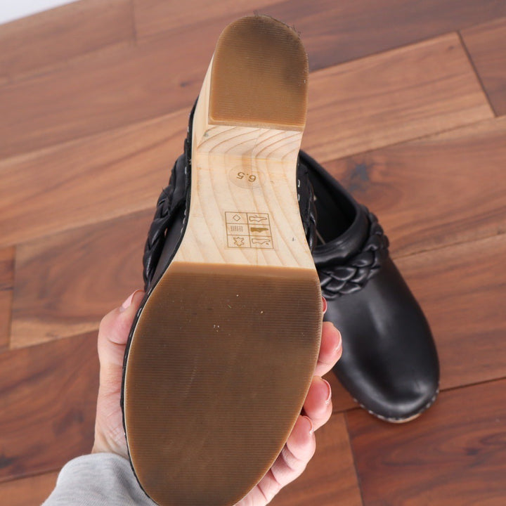 Dolce Vita Hila Leather Clog Mules Black Braided Chunky Heel Size 6.5