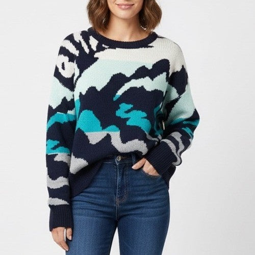 JOHN JENN Abstract Print Crewneck Sweater XS Navy