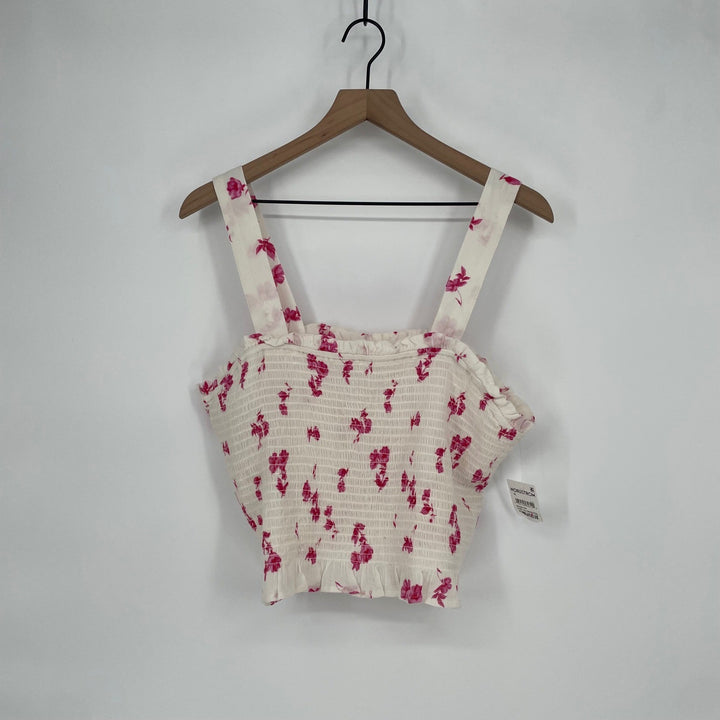 BP Smocked Floral Crop Top White Pink Square Neck Tank Size XL