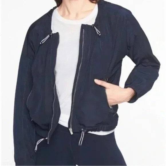 Athleta Navy Blue Full Zip Elastic Windbreaker Jacket Size XL