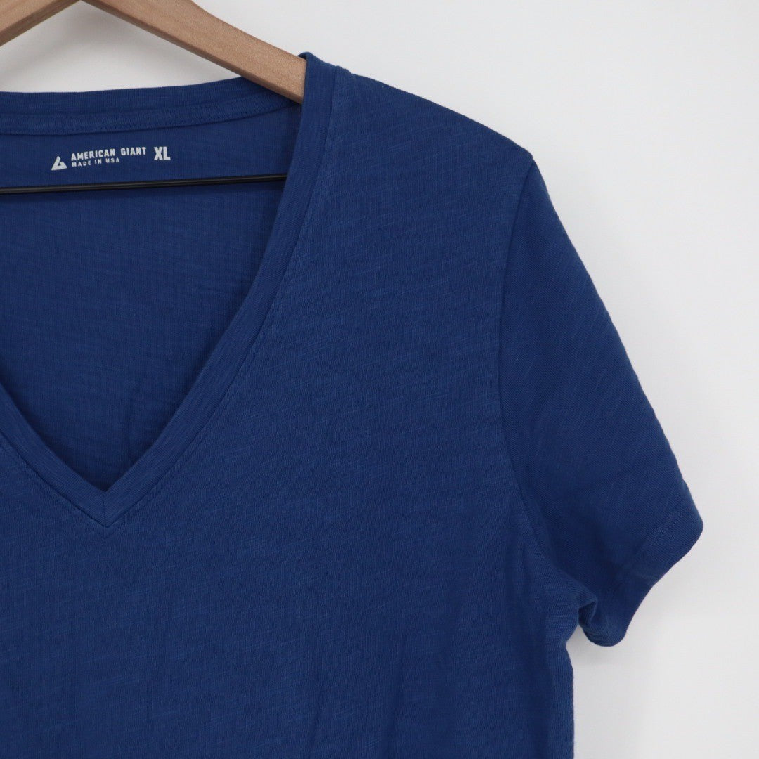 American Giant V Neck T Shirt Navy Blue XL Made in USA Cotton Casual Top