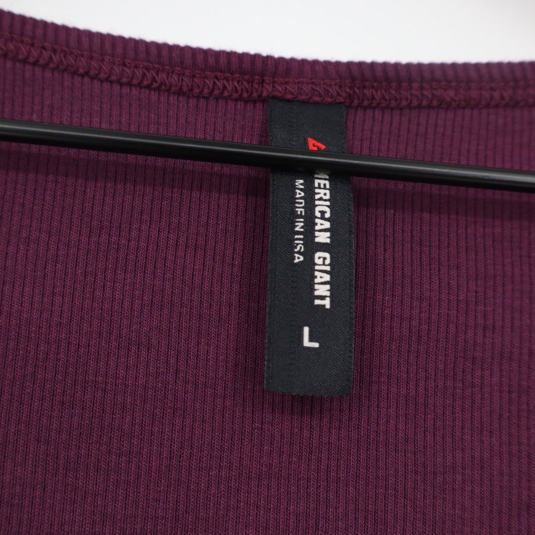 American Giant Ribbed Button Front Long Sleeve Crop Top Burgundy Size L