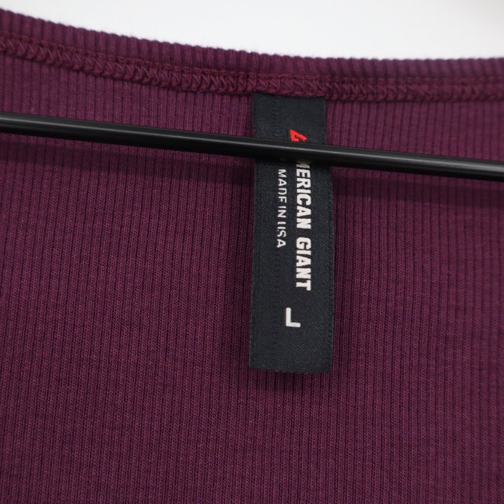 American Giant Ribbed Button Front Long Sleeve Crop Top Burgundy Size L