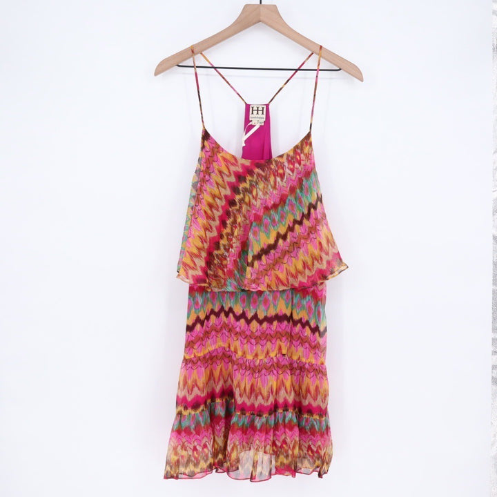 Haute Hippie Silk Tiered Chevron Print Camisole Dress Size L