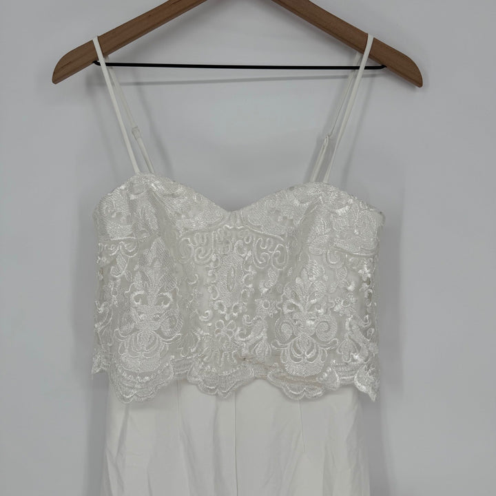 Lulus Exquisite Posture White Floral Embroidered Tiered Jumpsuit Size S