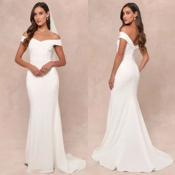 Lulus Arienne White Off-The-Shoulder Mermaid Maxi Dress Size L