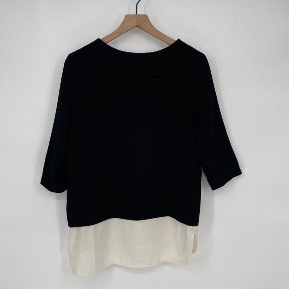 Atmosphere Black Cream Layered Top Gold Zipper Detail 3/4 Sleeve Size 6