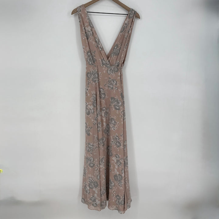 Lovers + Friends Wrap Maxi Dress Womens 4 Beige Floral Plunge Double V Neck