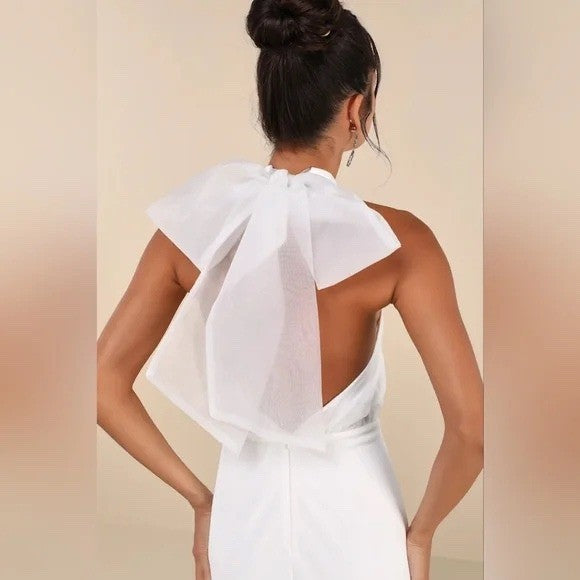 Lulus Simply Magnificent White Organza Halter Backless Mini Dress Size S